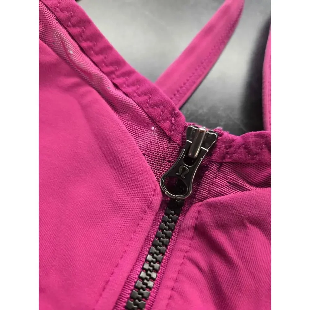 Lululemon Front-Zip Strappy Back‎ Sports Bra Mesh Pink - Size 6